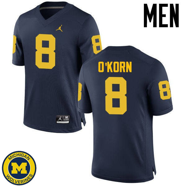 Men Michigan Wolverines #8 John O'Korn Navy Player Jersey